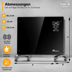 TRESKO® Elektroheizung Schwarz 2000W Inkl. WiFi & APP Glaskonvektor Konvektor Wand Heizung Glas Heizkörper Bad -Luft Wrame Haus Geschaft 393c3d1e4362566f8bab3b32d71b5524