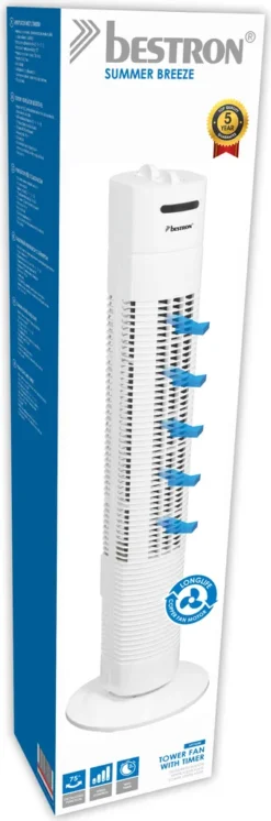 Bestron Turmventilator Mit 3 Geschwindigkeitsstufen, Inkl. 75° Oszillation-Funktion, Timer, Höhe: 78cm, 35W, AFT760Z, Farbe: Weiß 7 Bestron Turmventilator Mit 3 Geschwindigkeitsstufen, Inkl. 75° Oszillation-Funktion, Timer, Höhe: 78cm, 35W, AFT760Z, Farbe: Weiß -Luft Wrame Haus Geschaft 3a84b77c98f7f513761621e172e58887