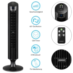 Monzana Turmventilator Fernbedienung 3 Geschwindigkeitsstufen Timer 70° Oszillation Flüsterleise Ventilator Standventilator, Farbe:schwarz -Luft Wrame Haus Geschaft 3aaeb2d678b8b7925b7a99bb34e6d77b