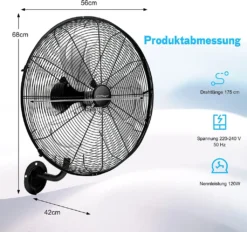 COSTWAY Φ56cm Wand-Ventilator Industriell, Oszillierend Ventilator 3 Stufen Für Lager, Treibhaus, Werkstatt, Terrasse Und Keller 11 COSTWAY Φ56cm Wand-Ventilator Industriell, Oszillierend Ventilator 3 Stufen Für Lager, Treibhaus, Werkstatt, Terrasse Und Keller -Luft Wrame Haus Geschaft 3affdcb625f4b06d49627b877deea323