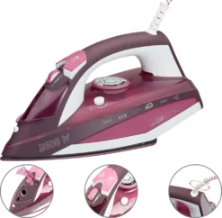 Clatronic Dampfbügelautomat DB 3705, 2.600 W, Kratzfeste Keramiksohle, Stufenlose Temperatur, 4-stufige Dampfregelung, 7 Funktionen, Weiß/rot -Luft Wrame Haus Geschaft 3c2b4065cdc510564ae1e6a222acf016