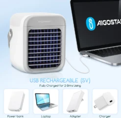 Aigostar Mini Luftkühler Mit Wassertank, Nebel Top Fill Luftbefeuchter 300 Ml Mit 3 Windstufen & 7 Nachtlicht Und Duft-Diffusor, Für Schlafzimmer, Baby, Büro,imFreien -Luft Wrame Haus Geschaft 42d450d81ba242c28f016b492e992d9a