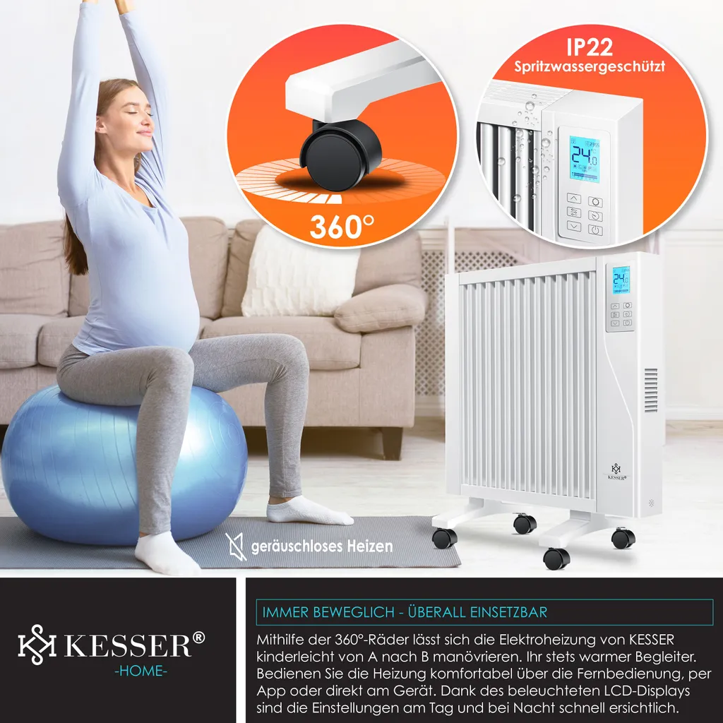 KESSER® Elektroheizkörper Infrarotheizung Energiesparend 2in1 Mobile & Wand-Konvektor Elektroheizung Mit WiFi App-Steuerung & Fernbedienung Radiator Heizung Elektrisch Heizkörper 24h Timer, Farbe:Weiß, Größe:1500W 1 KESSER® Elektroheizkörper Infrarotheizung Energiesparend 2in1 Mobile & Wand-Konvektor Elektroheizung Mit WiFi App-Steuerung & Fernbedienung Radiator Heizung Elektrisch Heizkörper 24h Timer, Farbe:Weiß, Größe:1500W