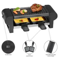 Clatronic Raclette Grill RG 3592 Schwarz / Party / Ideal Für 2 Personen / Tischgrill / Cool Touch-Gehäuse / Antihaftbeschichtet -Luft Wrame Haus Geschaft 457f5d8d5b225d174d0eddd9e52a5f72