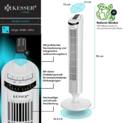 KESSER Turmventilator FERNBEDIENUNG Ventilator LED Display Standventilator Klimaanlage, Farbe:Weiß -Luft Wrame Haus Geschaft 45f28e7745cf1a15898a5d071e7b94c5
