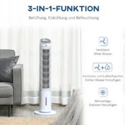 HOMCOM Luftkühler Mit Wasserkühlung Fernbedienung Turmventilator Standventilator Mit Luftbefeuchtung Klimagerät 8h Timer Nutzungsraum 20㎡ 60W ABS Weiß Ø30 X 100,8H Cm -Luft Wrame Haus Geschaft 467b4bc4473a0b268299ce029b2c0df8