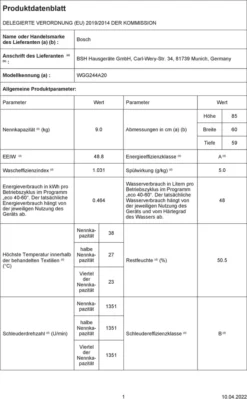 Bosch Serie | 6,Waschmaschine Frontlader 9 Kg 1400 U/min. WGG244A20 -Luft Wrame Haus Geschaft 46d66a4545190b89e2aec5b71e34b616