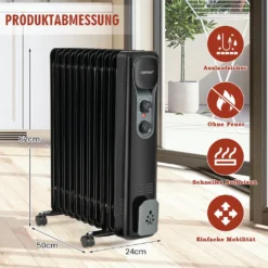 COSTWAY 2500W Ölradiator 11 Rippen Heizkörper 5-35℃, Elektrische Heizung 3 Heizstufen Mobil Mit Räder, Überhitzungsschutz -Luft Wrame Haus Geschaft 48e0f1957891035ba6beb60fd493590a