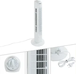 AREBOS Turmventilator, 50 Watt, 60°-Oszillation, 3 Geschwindigkeitsstufen, Ventilator Mit Tragegriff, Weiß, Leise