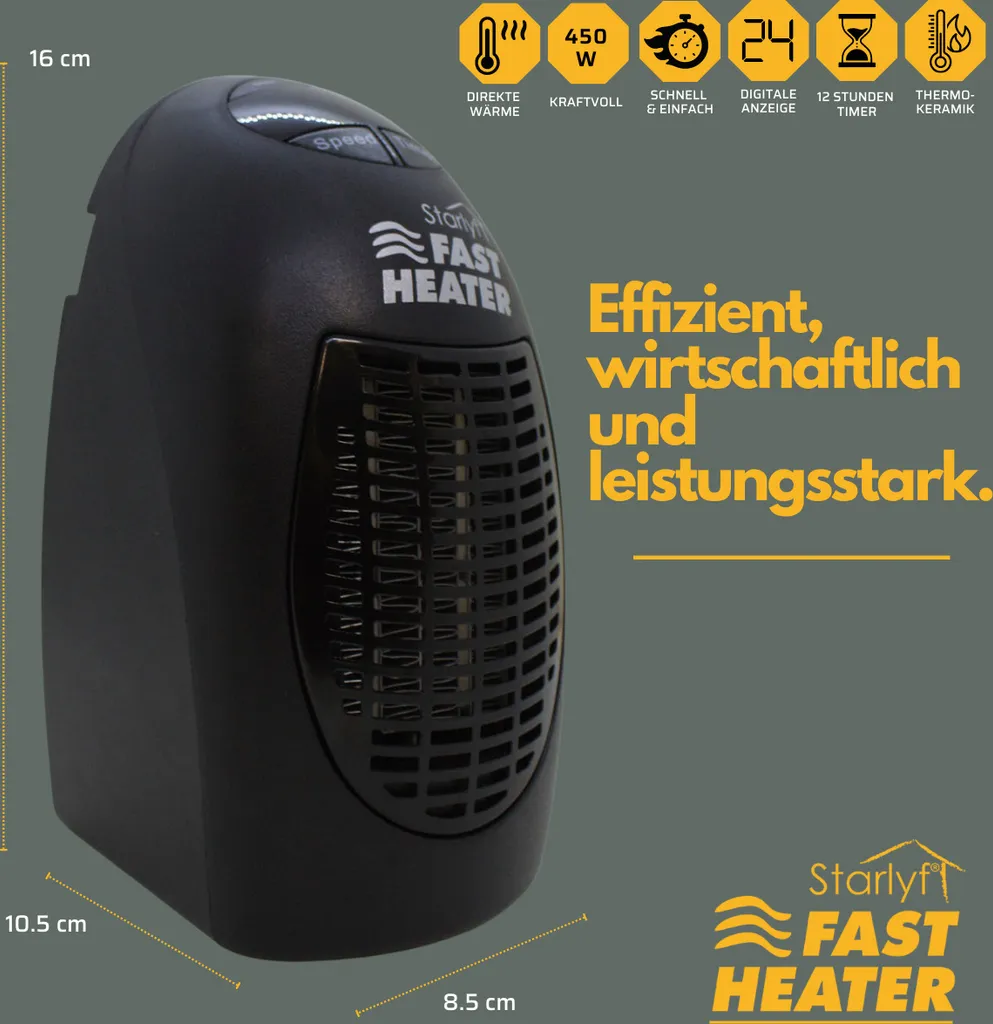 Starlyf® Fast Heater - 400W Tragbare Und Leistungsstarke Steckdosen-Mini-Heizung Schwarz - Original Aus Der TV-Werbung 3 Starlyf® Fast Heater - 400W Tragbare Und Leistungsstarke Steckdosen-Mini-Heizung Schwarz - Original Aus Der TV-Werbung – Bild 3