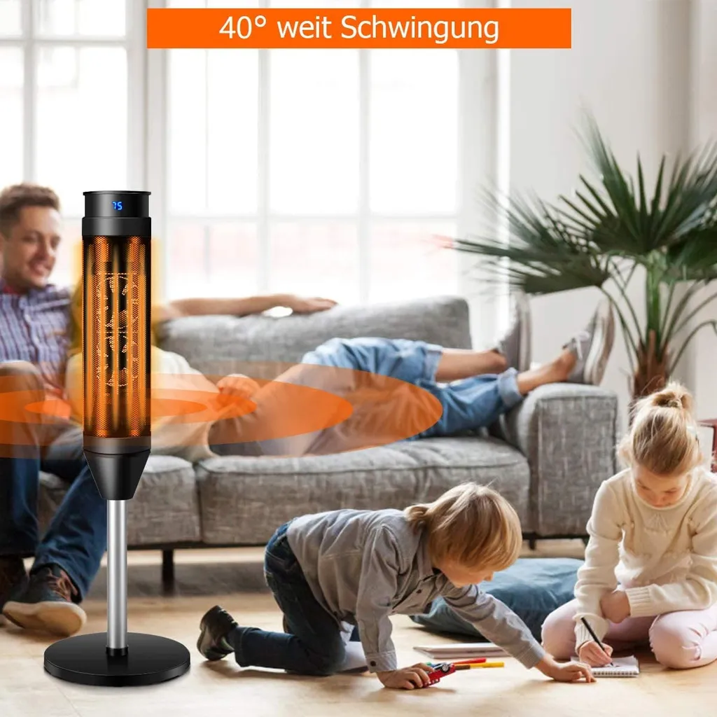 COSTWAY Heizlüfter, 1,2KW/2KW, Elektroheizung, Heizgerät Mit Thermostat & 3 Modi, 40° Oszillation, 10 - 49℃, Schnellerhitzung, Inkl. 8H Timer, LED, 28x28x85cm, Schwarz 4 COSTWAY Heizlüfter, 1,2KW/2KW, Elektroheizung, Heizgerät Mit Thermostat & 3 Modi, 40° Oszillation, 10 - 49℃, Schnellerhitzung, Inkl. 8H Timer, LED, 28x28x85cm, Schwarz – Bild 4