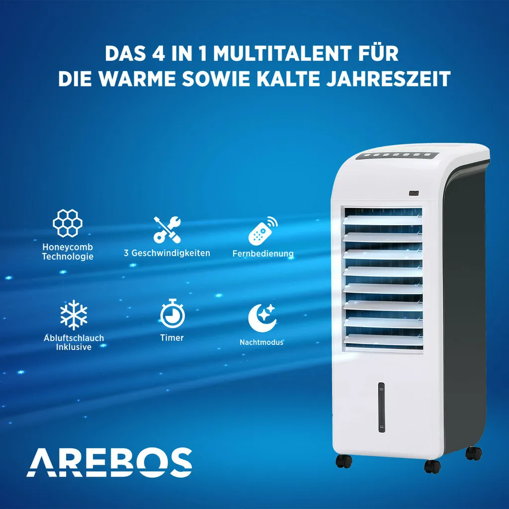 AREBOS, 4in1 Aircooler Luftkühler, Luftreiniger, Luftbefeuchter, Ventilator, Mobile Klimaanlage, 4,5L 3 AREBOS, 4in1 Aircooler Luftkühler, Luftreiniger, Luftbefeuchter, Ventilator, Mobile Klimaanlage, 4,5L – Bild 3