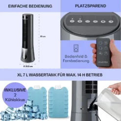 Klarstein Mobiles Klimagerät Ohne Abluftschlauch - Luftkühler Mit Wasser Ventilator Luftbefeuchter Lufreiniger Funktion - 7L Wassertank - Air Cooler Klimaanlage Mobil Mit Fernbedienung - Schwarz -Luft Wrame Haus Geschaft 4cef39096cbef7f50d805352229aa42b