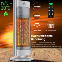 KESSER® Heizlüfter Mit Fernbedienung Energiesparend Leise 2000W Keramik Heizstrahler Standheizstrahler 15-30°C - Schnellheizer Mit 80° Oszillationsfunktion 24h Timer Heizung Turmheizstrahler, Farbe:Grau -Luft Wrame Haus Geschaft 4e406136b8ddd4ecdf7a43f535cc2369