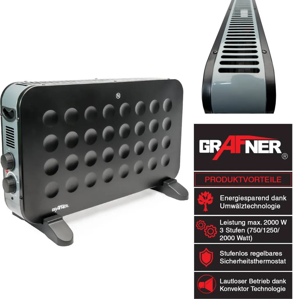Grafner® Konvektor Elektro Heizung 2000 Watt Heizgerät Matt Schwarz DK11046 2 Grafner® Konvektor Elektro Heizung 2000 Watt Heizgerät Matt Schwarz DK11046 – Bild 2