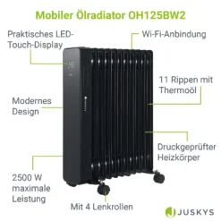 Juskys Elektroheizung Ölradiator 2500W - Wi-Fi Steuerung, Fernbedienung & Touch-Display - Energiesparender Radiator, 2 Heizstufen, 24h Timer - Schwarz -Luft Wrame Haus Geschaft 4fea2ffafe7ba7519f94e4800a9562a5