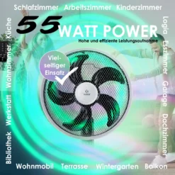 KESSER® 3in1 Standventilator Tischventilator Wandventilator Mit App Wifi , Fernbedienung | Timer | Leise Oszillation 80 Grad | Ventilator | 4 Geschwindigkeiten Inkl. Wandhalterung , Farbe:Schwarz -Luft Wrame Haus Geschaft 51d829dad1a3509619966b72812c6124