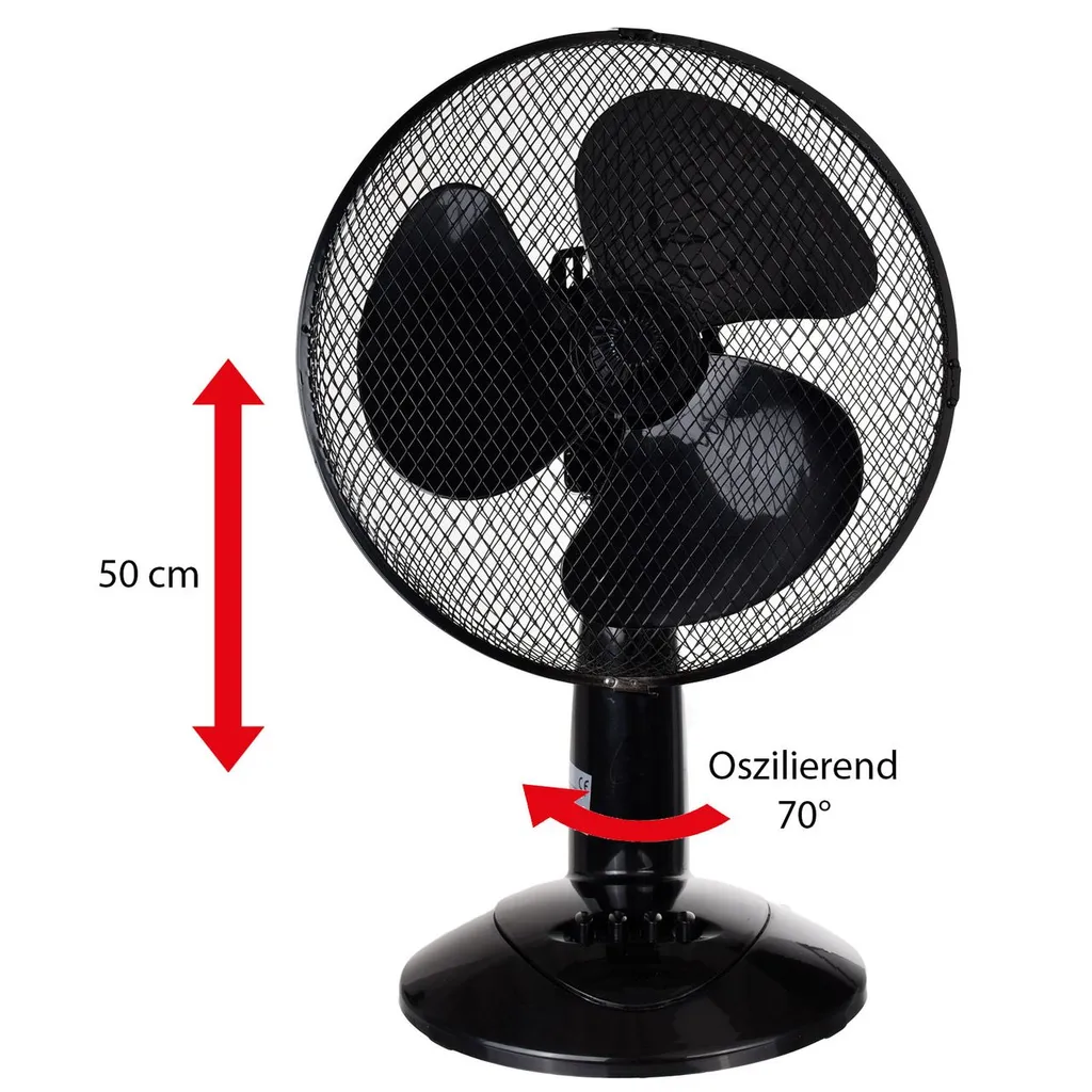 LEX XXL Tischventilator Ventilator Ø30 Cm, 3 Geschwindigkeiten, Oszillation, 50cm, Farbe:Schwarz 2 LEX XXL Tischventilator Ventilator Ø30 Cm, 3 Geschwindigkeiten, Oszillation, 50cm, Farbe:Schwarz – Bild 2