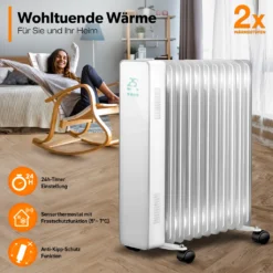 TRESKO® Ölradiator Weiß 2500W Elektroheizung Radiator Öl Heizkörper Heizung Timer 11 TRESKO® Ölradiator Weiß 2500W Elektroheizung Radiator Öl Heizkörper Heizung Timer -Luft Wrame Haus Geschaft 5340a7677523ba2d1a3d9d980b35c060