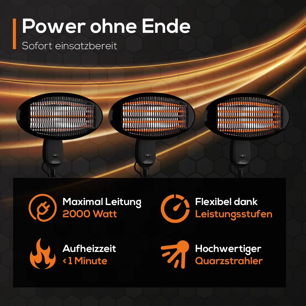 TroniTechnik Quartz-Heizstrahler Mit 3 Stufen, Verstellbarer Teleskopstange Und Kopf 15 TroniTechnik Quartz-Heizstrahler Mit 3 Stufen, Verstellbarer Teleskopstange Und Kopf – Bild 15