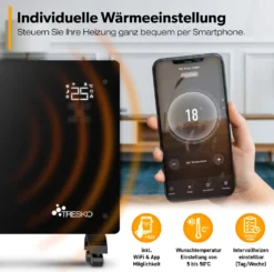 TRESKO® Elektroheizung Schwarz 2000W Inkl. WiFi & APP Glaskonvektor Konvektor Wand Heizung Glas Heizkörper Bad -Luft Wrame Haus Geschaft 555989230dd61c38c769fc63544909d4