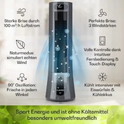 Klarstein Mobiles Klimagerät Ohne Abluftschlauch - Luftkühler Mit Wasser Ventilator Luftbefeuchter Lufreiniger Funktion - 7L Wassertank - Air Cooler Klimaanlage Mobil Mit Fernbedienung - Schwarz -Luft Wrame Haus Geschaft 55824392313eb9b959b1b0f37c66f5bf