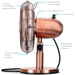 KESSER® - Tischventilator Design Retro Voll-Metallgehäuse 80° Oszillation - Leise Ventilator Mit 3 Geschwindigkeitsstufen - Zuschaltbare | Windmaschine | Neigungswinkel Ca. 40° Metall, Farbe:Kupfer -Luft Wrame Haus Geschaft 58ad5a0d3bd0dfbbb57e3d7b00c1fa1d