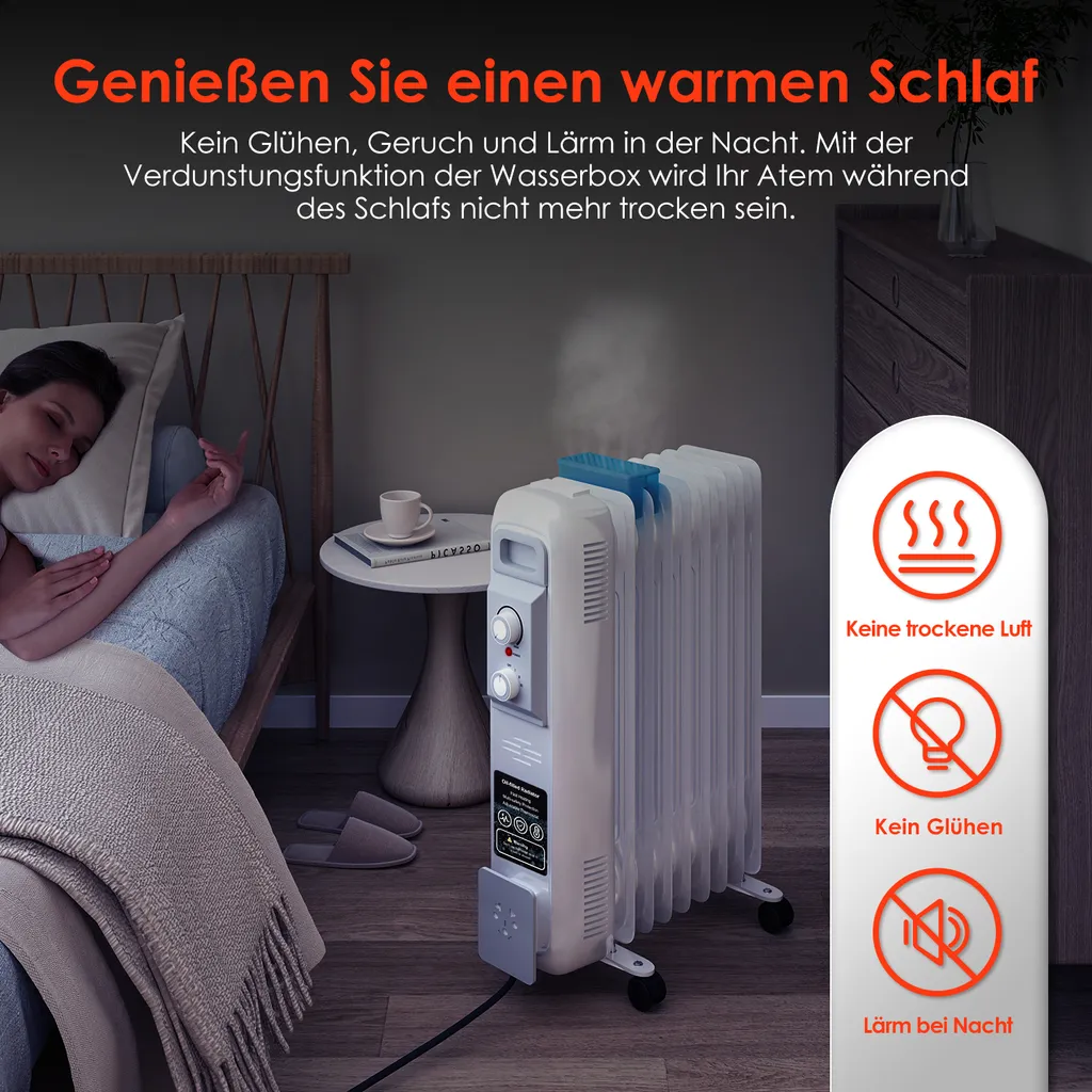 Ölradiator, 2000W Ölradiator Energiesparend, Elektroheizung Radiator Mit 9 Rippen, Ölheizung Mit Thermostat, Für Räume Bis 30qm, Heizkörper Mit Überhitzungsschutz Und 3 Heizstufen 5 Ölradiator, 2000W Ölradiator Energiesparend, Elektroheizung Radiator Mit 9 Rippen, Ölheizung Mit Thermostat, Für Räume Bis 30qm, Heizkörper Mit Überhitzungsschutz Und 3 Heizstufen – Bild 5