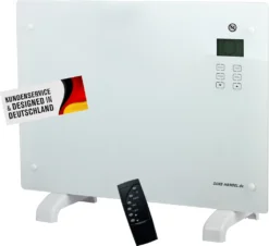 Glaskonvektor / Elektroheizung / Konvektor-Heizung - 24h-Timer - LCD-Display Touchscreen - Fernbedienung - Mobiler, Leiser, Elektrischer & Energiesparender Elektroheizkörper 2000 Watt