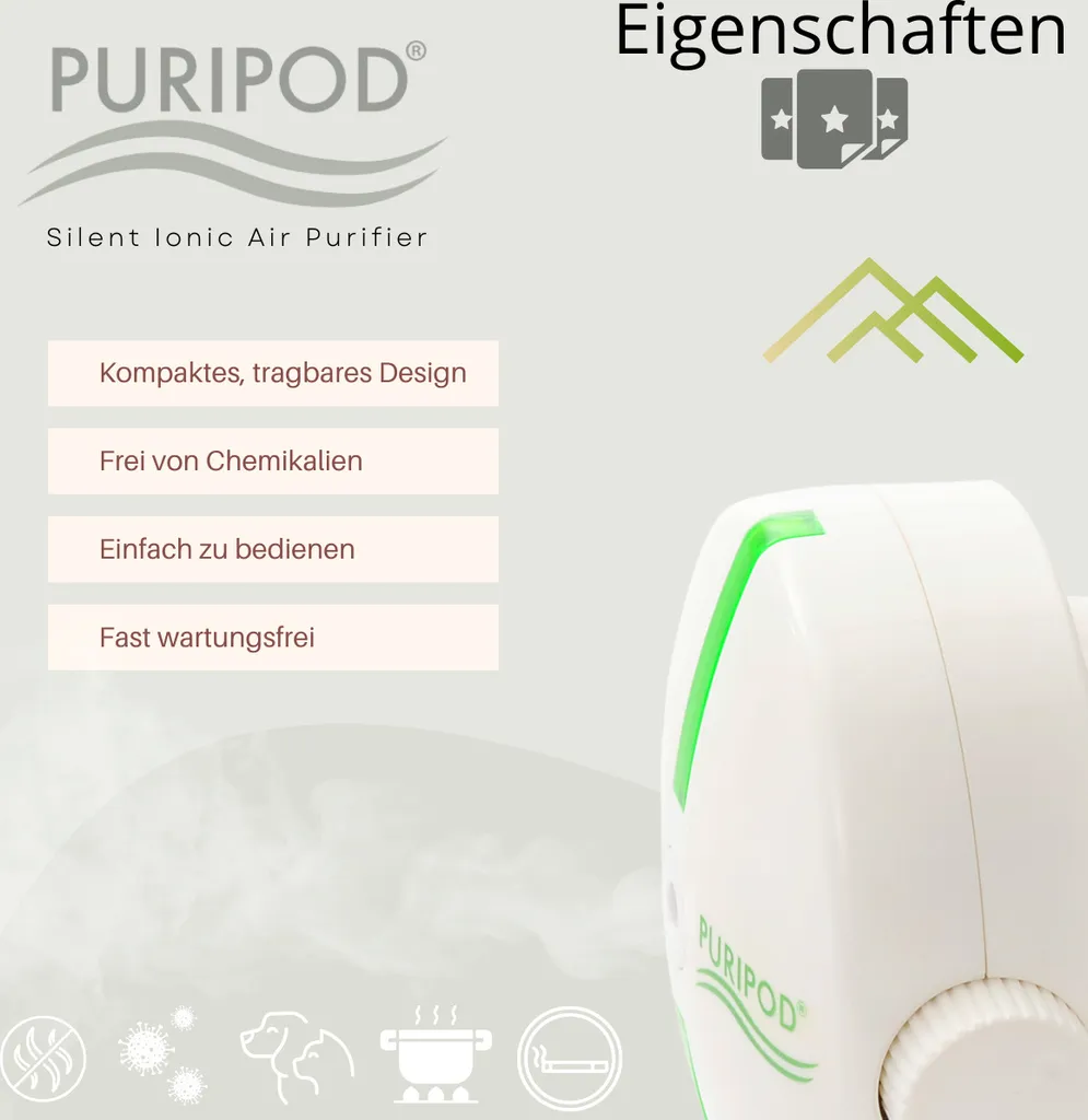 PURIPOD® - Der Lautlose Ionen-Luftreiniger In Minutenschnelle, Hilft Gegen Zigarettenrauch, Haustiergeruch, Essengeruch, Unangenehme Gerüche - Original Aus Der TV-Werbung 3 PURIPOD® - Der Lautlose Ionen-Luftreiniger In Minutenschnelle, Hilft Gegen Zigarettenrauch, Haustiergeruch, Essengeruch, Unangenehme Gerüche - Original Aus Der TV-Werbung – Bild 3