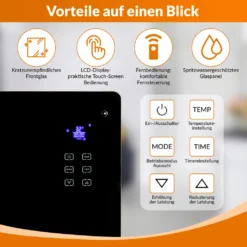 Glaskonvektor Elektroheizung Konvektor-Heizung 24h-Timer LCD-Display Touchscreen Fernbedienung - Mobile Energiesparende Leise Heizung Standgerät Heizkörper Thermostat (Schwarz 2000W) -Luft Wrame Haus Geschaft 5e2249ddb5fffcc8b20392f5f26795ff