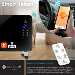 KESSER® Elektro Glasheizung Konvektor Elektroheizung Heizung Heizkörper Touch Display, Modell:Schwarz / 2000 Watt -Luft Wrame Haus Geschaft 5fad050af67320e1b0f01cdca1453fd8