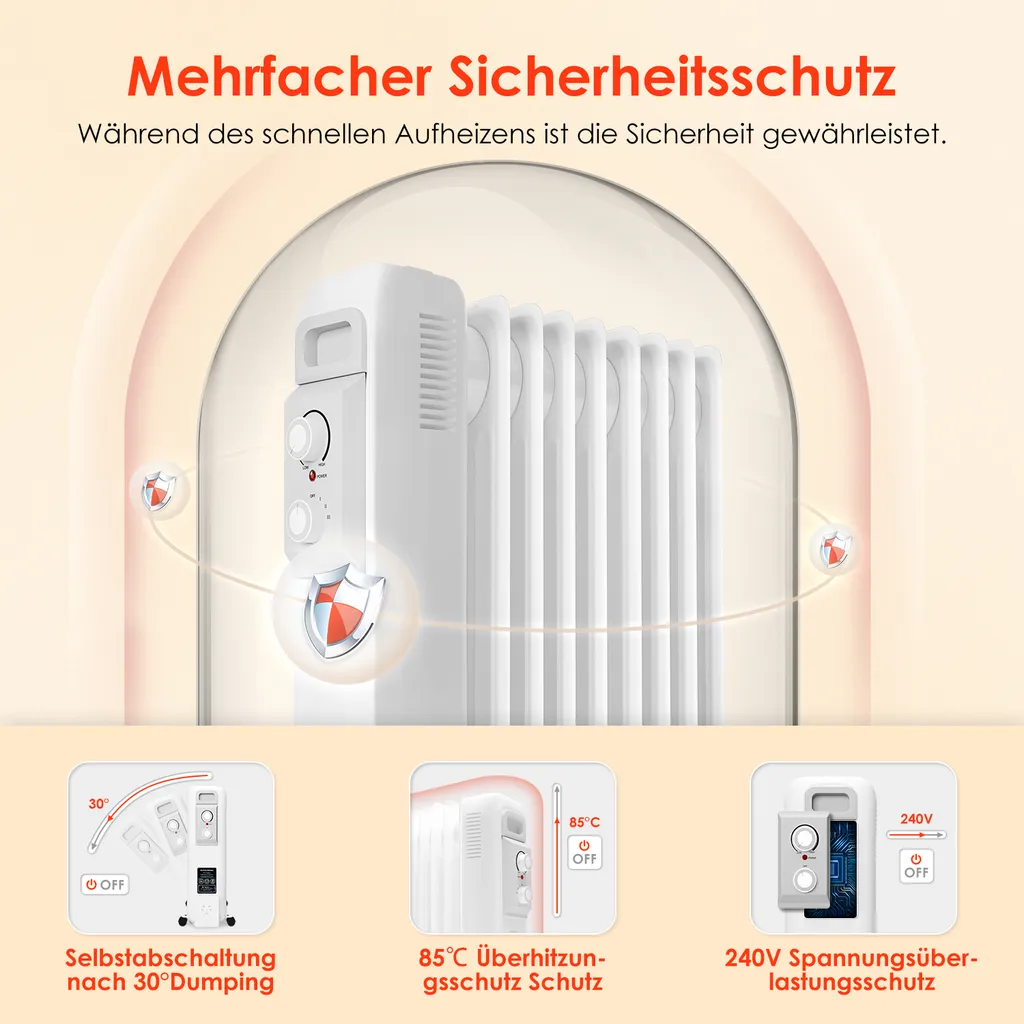 Ölradiator, 2000W Ölradiator Energiesparend, Elektroheizung Radiator Mit 9 Rippen, Ölheizung Mit Thermostat, Für Räume Bis 30qm, Heizkörper Mit Überhitzungsschutz Und 3 Heizstufen 2 Ölradiator, 2000W Ölradiator Energiesparend, Elektroheizung Radiator Mit 9 Rippen, Ölheizung Mit Thermostat, Für Räume Bis 30qm, Heizkörper Mit Überhitzungsschutz Und 3 Heizstufen – Bild 2