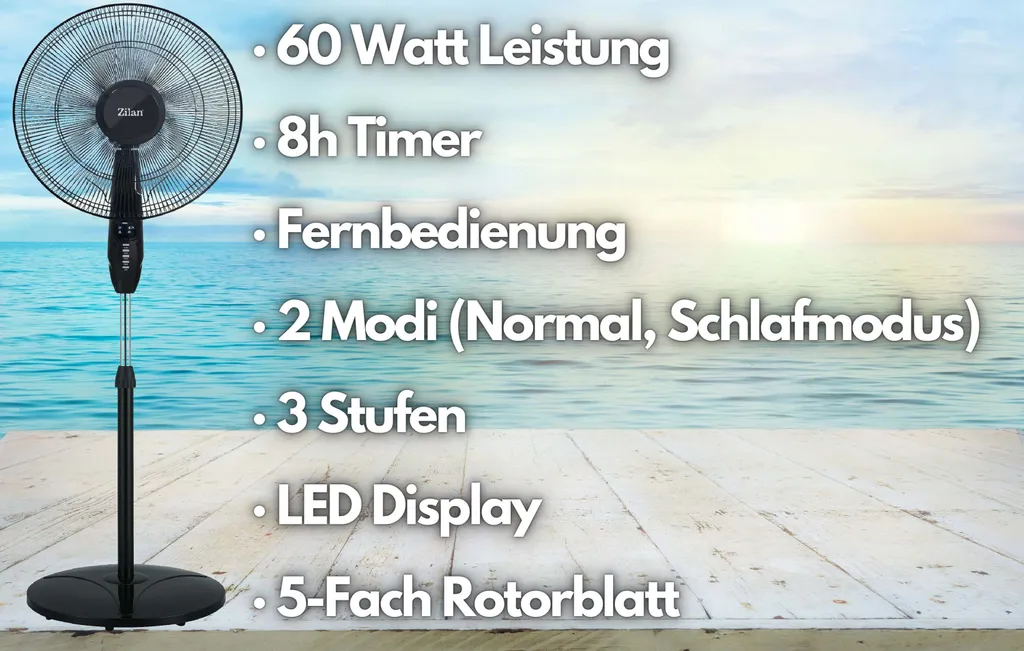 Zilan Standventilator Mit Fernbedienung | LED-Display | 8h Timer | 3 Geschwindigkeitsstufen | Oszilierender Ventilator | Windmaschine | 40 Cm | Oszilierend | 60 Watt 3 Zilan Standventilator Mit Fernbedienung | LED-Display | 8h Timer | 3 Geschwindigkeitsstufen | Oszilierender Ventilator | Windmaschine | 40 Cm | Oszilierend | 60 Watt – Bild 3