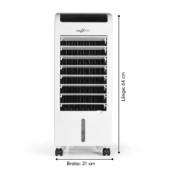 MAXXMEE Luftkühler Mobil 80 W - Zum Kühlen, Befeuchten & Ionisieren Der Raumluft - Weiß Luftkühler Ventilator Kühlgerät Klimagerät Mobil Luftbefeuchter Ionisator Timer -Luft Wrame Haus Geschaft 64a0fd50ea1f22a3b344fb3cfb335ae7