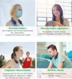 Nackenventilator Mini Ventilator USB Ventilator Nackenventilator 2000 MAh Fan 3 Stufen Halsventilator,Schwarz -Luft Wrame Haus Geschaft 64f95b4404b8f7429af67fe2eb2264fc