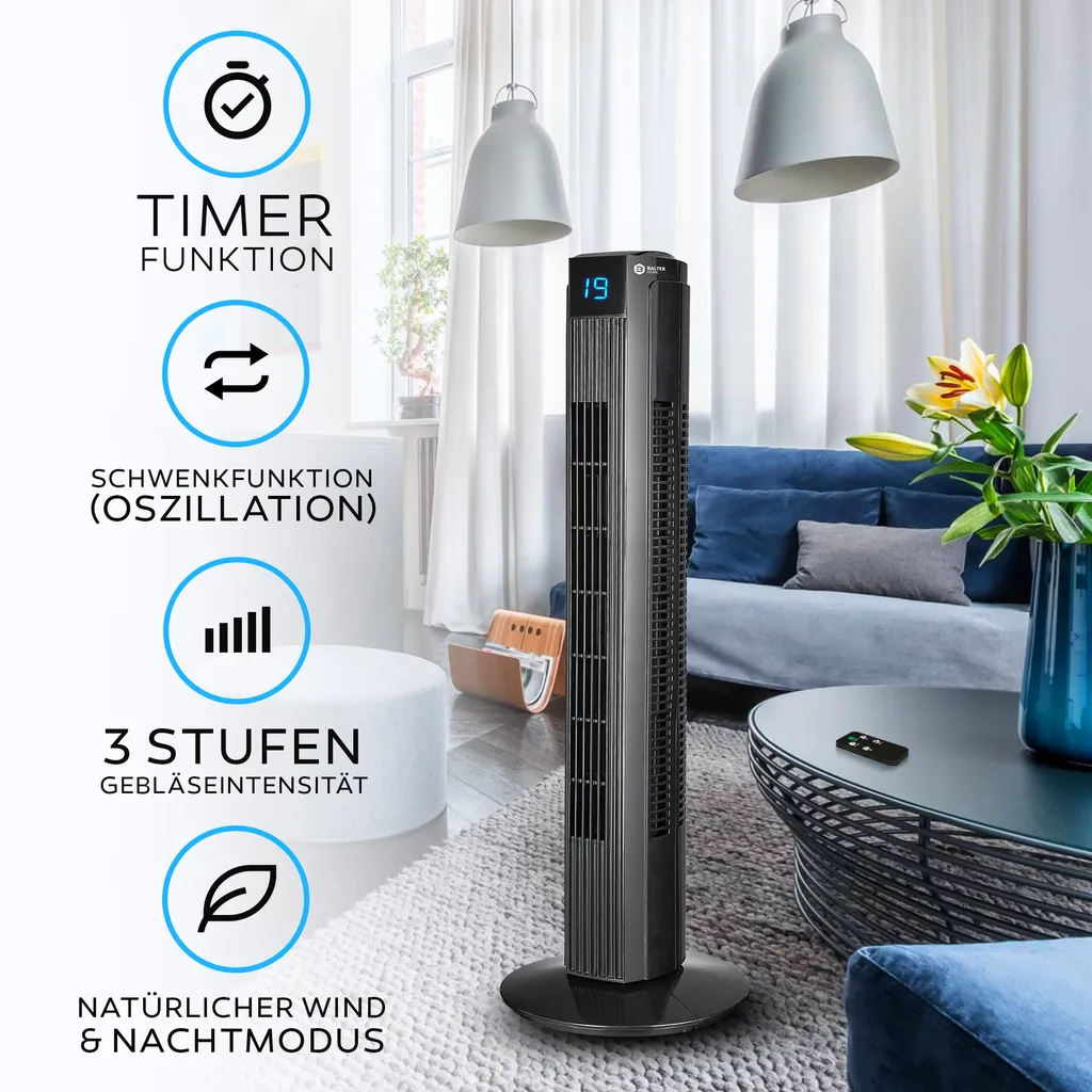 Turmventilator Mit Fernbedienung Leise 80 Cm Ventilator Timer Säulenventilator 2 Turmventilator Mit Fernbedienung Leise 80 Cm Ventilator Timer Säulenventilator – Bild 2