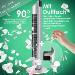 KESSER® Turmventilator Mit Fernbedienung | 3 Stufen | 3 Modi | 107cm | 60 Watt | 7,5 Timer | LED-Leuchten | Tower-Ventilator | Standventilator | Säulenventilator | Luftkühler 90° Oszillierend, Farbe:Silber -Luft Wrame Haus Geschaft 6745c953c5994bb363bf1e821e584458