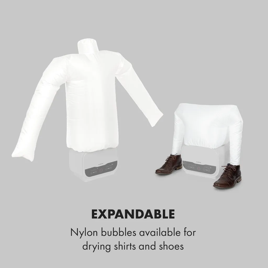 Klarstein ShirtButler Pro Automatischer Trockner Hosentrockner Hosenbügler , 2-in-1 System , 1200 Watt , Easy-Dry Technologie , Multi Size: S - XL , Thermal Safety System , 6-stufiger Timer: Bis 3 Stunden , Trocknungstemperatur: 30 - 70 °C , Bis Zu 2 Kg Maximalgewicht , LED-Kontrolllicht , Wechselbare Trocknungsaufsätze , Material: Oxford-Nylon , Weiß 8 Klarstein ShirtButler Pro Automatischer Trockner Hosentrockner Hosenbügler , 2-in-1 System , 1200 Watt , Easy-Dry Technologie , Multi Size: S - XL , Thermal Safety System , 6-stufiger Timer: Bis 3 Stunden , Trocknungstemperatur: 30 - 70 °C , Bis Zu 2 Kg Maximalgewicht , LED-Kontrolllicht , Wechselbare Trocknungsaufsätze , Material: Oxford-Nylon , Weiß – Bild 8