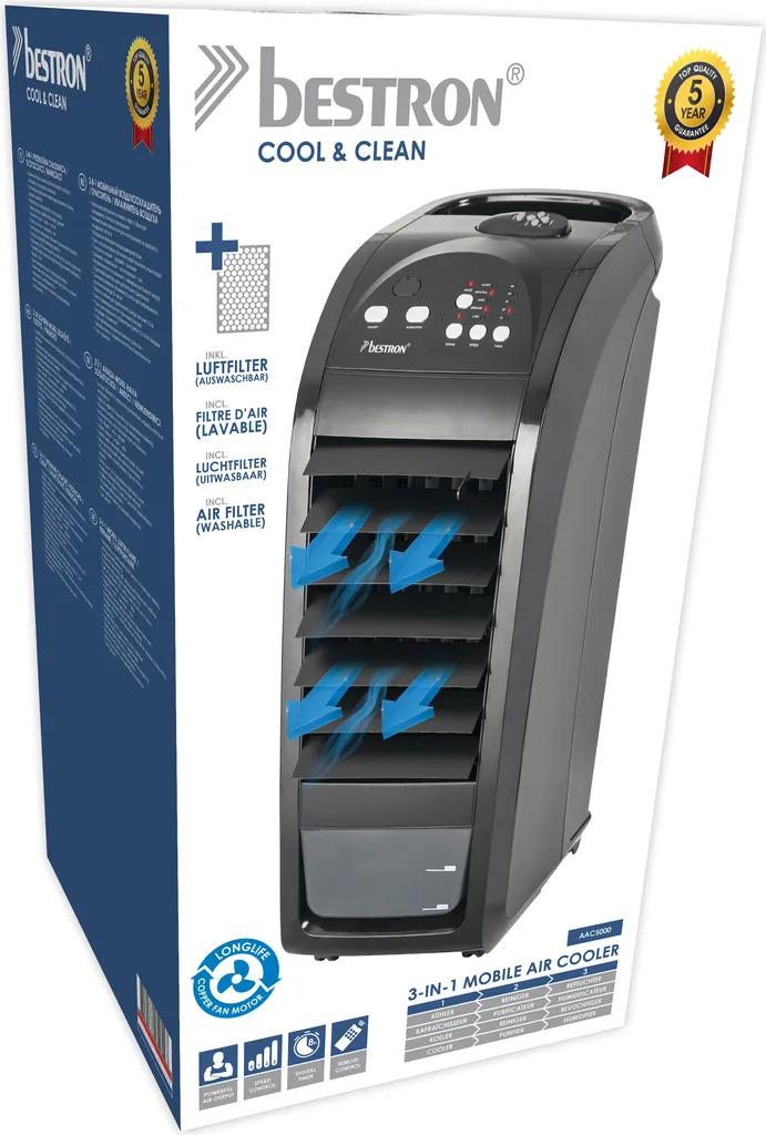 Bestron Mobiler Luftkühler Mit Fernbedienung, Dauernutzung Von Max. 20h, 70 W, Schwarz 3 Bestron Mobiler Luftkühler Mit Fernbedienung, Dauernutzung Von Max. 20h, 70 W, Schwarz – Bild 3