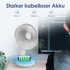 Akku Tischventilator Kompakt Mit Drei Gebläsestufen Und USB Ladeanschluss -Luft Wrame Haus Geschaft 74b2866294089057b3fe63539644d784