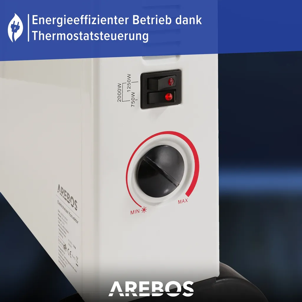 AREBOS Elektroheizer, Konvektor, 2000 Watt, Thermostat, Frostwächter-Funktion , Mit Standfüßen Oder Zur Wandmontage, Elektrische Konvektorheizung(Standard) 5 AREBOS Elektroheizer, Konvektor, 2000 Watt, Thermostat, Frostwächter-Funktion , Mit Standfüßen Oder Zur Wandmontage, Elektrische Konvektorheizung(Standard) – Bild 5