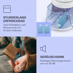 Klarstein Skyscaper Ice Smart Klimaanlage 4-in-1: Luftkühler, Ventilator, Luftbefeuchter & Ionisation - 6 L Wassertank - Oszillation - 30 W - 210 M³/h - Timer - Klimagerät Ohne Abluftschlauch - Mobiles Klimagerät -Luft Wrame Haus Geschaft 74f8faab4e93434ba6c6e7c97cdd9c02