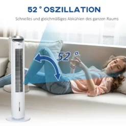HOMCOM Luftkühler Mit Wasserkühlung Fernbedienung Turmventilator Standventilator Mit Luftbefeuchtung Klimagerät 8h Timer Nutzungsraum 20㎡ 60W ABS Weiß Ø30 X 100,8H Cm -Luft Wrame Haus Geschaft 751e06825faab8757a2f49d44655c99c