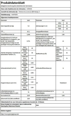 Gorenje WHP74EPS Waschmaschine - Freistehend - Frontlader - 7 Kg Fassungsvermögen - 1400 U/min. - AquaStop - Weiß - Wasserpegelsensor - 15 Programme - Kindersicherung 23 Gorenje WHP74EPS Waschmaschine - Freistehend - Frontlader - 7 Kg Fassungsvermögen - 1400 U/min. - AquaStop - Weiß - Wasserpegelsensor - 15 Programme - Kindersicherung -Luft Wrame Haus Geschaft 7827242cab23e76035bb7c03723b37b3