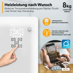 TRESKO® Elektroheizung Weiß 2000W Inkl. WiFi & APP Glaskonvektor Konvektor Wand Heizung Glas Heizkörper Bad -Luft Wrame Haus Geschaft 7c3b027cde10992266d7252e28321d1a