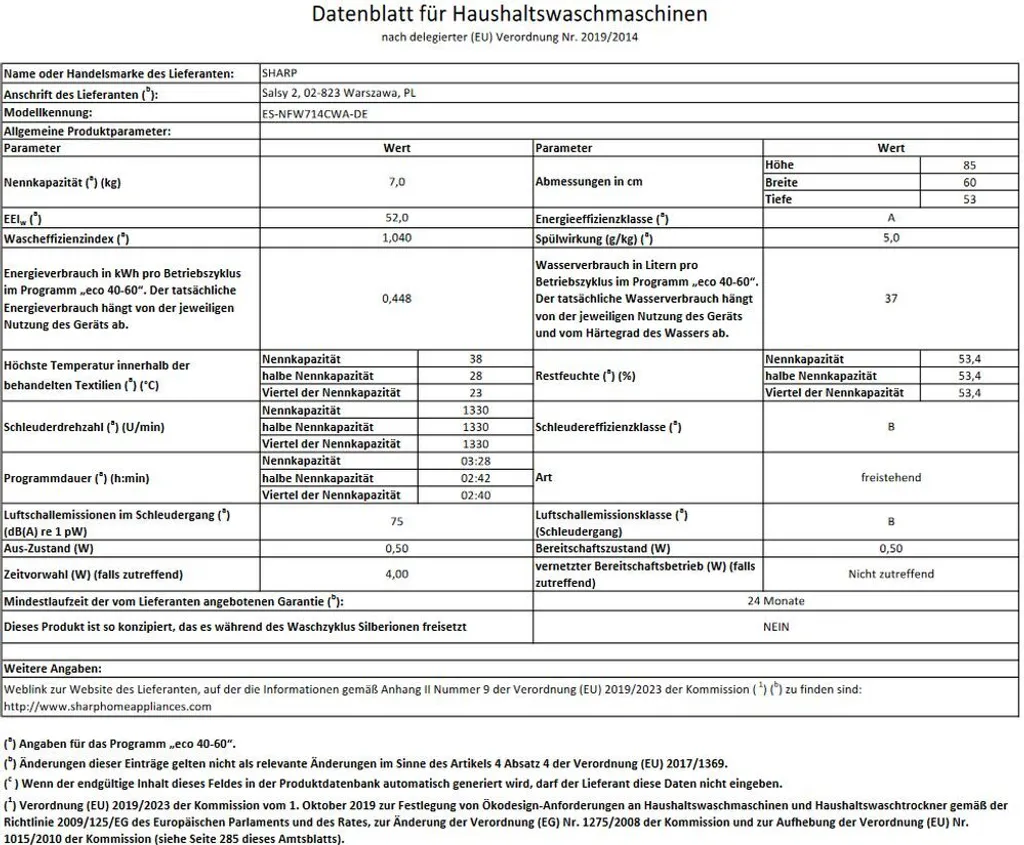 Sharp - ES-NFW714CWA-DE - Waschmaschine - 7 Kg 6 Sharp - ES-NFW714CWA-DE - Waschmaschine - 7 Kg – Bild 6