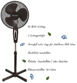 Echos Standventilator | Oszilierender Ventilator | Windmaschine | 40 Watt | 41 Cm Ø