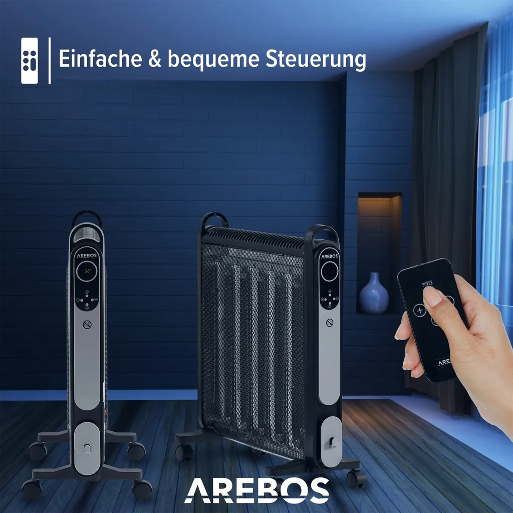 AREBOS Mica Konvektor 2000 W | Wärmewellenheizer | Elektroheizung | Konvektor-Heizung | Mobile Elektroheizung Energiesparend | Leise Heizung | Mobiler Elektro Heizlüfter Mit 2 Heizstufen | Schwarz 5 AREBOS Mica Konvektor 2000 W | Wärmewellenheizer | Elektroheizung | Konvektor-Heizung | Mobile Elektroheizung Energiesparend | Leise Heizung | Mobiler Elektro Heizlüfter Mit 2 Heizstufen | Schwarz – Bild 5