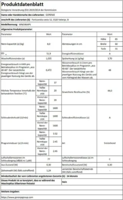 Gorenje WNEI 86 APS Waschmaschine Mit Dampffunktion - 8 Kg - 1600 U/min - 16 Programme - Inverter Motor - Edelstahltrommel - AquaStop - Kindersicherung - Trommelreinigung - Weiß -Luft Wrame Haus Geschaft 7f2c131fab3db197f56088f050faf559